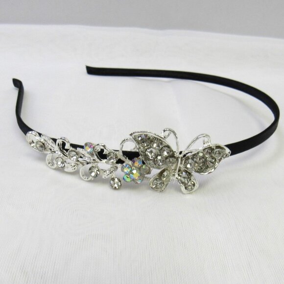 Silver Clear Rhinestone Crystal Butterfly Headband New - Picture 1 of 1